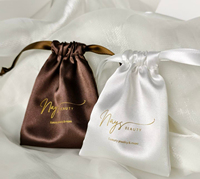 Sac en satin brun à cordon de serrage, personnalisé avec logo imprimé, pour cosmétiques, maquillage, soins de la peau, emballage réutilisable, anti-poussière