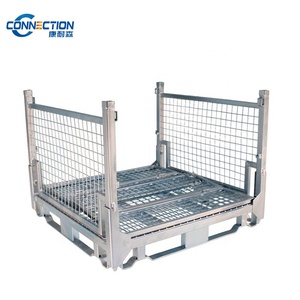 접을 수있는 아연 도금 보관 접이식 스택 창고 강철 금속 와이어 메쉬 팔레트 스틸 케이지 - Product Image 3