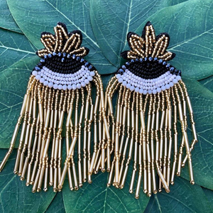 Boucles d'oreilles perlées Evil Eye, créations artisanales - Product Image 1