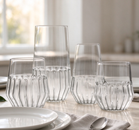 Mug en verre transparent à nervures, soufflé à la main en borosilicate, pour café et lait