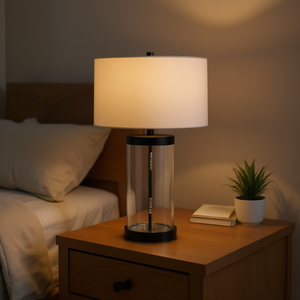 Lampe de table cylindrique en porcelaine et verre, style minimaliste traditionnel, alimentée par batterie, portable, pour la décoration intérieure et la lecture dans les chambres. - Product Image 2