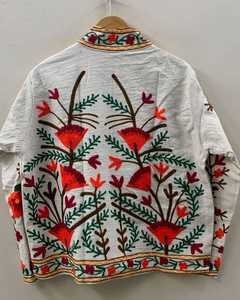 Handmade White TNT Suzani Cotton Embroidered <b>Jacket</b> Boho Short <b>Spring</b> Coat One Size Bridesmaid Gift for <b>Women</b> - Product Image 5