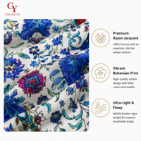 Tissu Jacquard 100% Rayonne Viscose 80GSM Doux Respirant Imprimé Floral Vintage pour Robe d'Été Femme