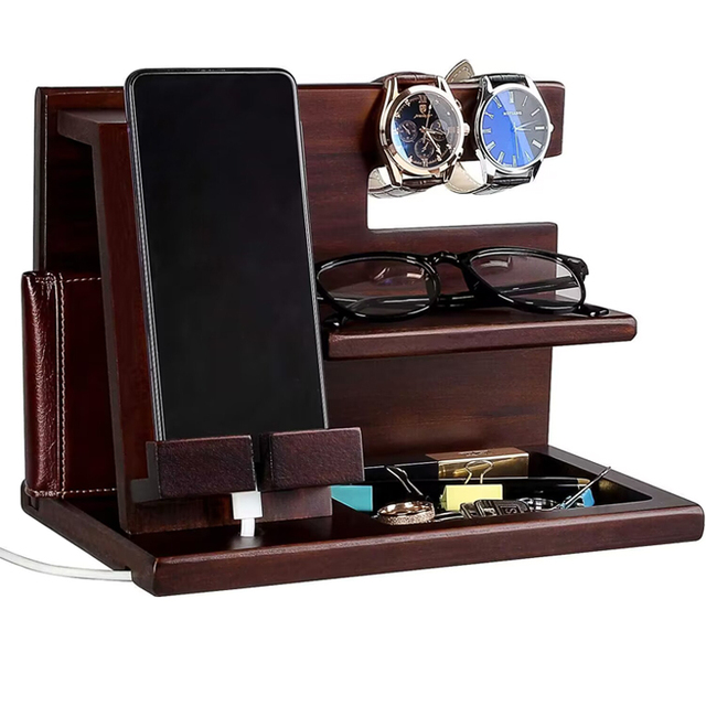 Great Roc Nightstand Organizer Wooden Docking Station Men Cell Phone Stand  Husband Gifts From Wife Wood Phone Docking Station