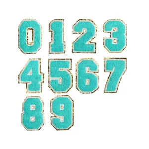 Wholesale Woven Custom Number Towel Chenille Number Embroidered Clothes Patch Iron On Embroidery Patches for Clothing Hats