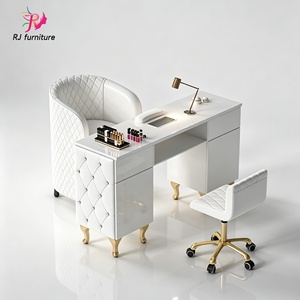 Meubles de salon de beauté modernes, table de manucure en bois rose, ensemble chaise et table de manucure en cuir de luxe, siège individuel - Product Image 6
