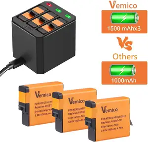 Camera Battery 1500mah Camera Rechargeable Battery 3 Sets With C-type LED Charger AHDBT-501