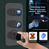 Ensemble de robinetterie de douche Homedec à 3 poignées avec écran LED, pommeau de douche rectangulaire de 6 pouces à jet pluie, icônes lumineuses doubles, finition brossée