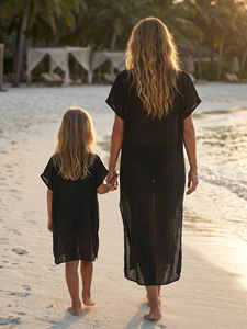 Factory Wholesale Mother <strong>Daughter</strong> Matching Beach Dress Set Hand Crochet Flower Patchwork Kids Girls Summer Cover up - Product Image 6