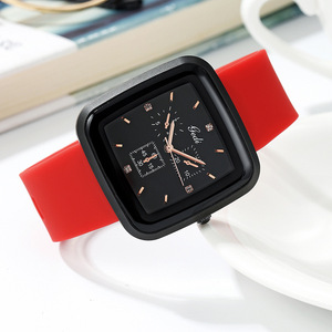 Men Quartz Chronograph <b>Watch</b> Square Dial <b>Black</b> Case Green Silicone Strap Fashion Sport Waterproof Wristwatch Multi Function Date - Product Image 1
