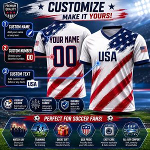 Camiseta de fútbol de EE. UU. personalizada con cuello en V, unisex, transpirable, sublimada, para hombres, mujeres y niños - Product Image 5