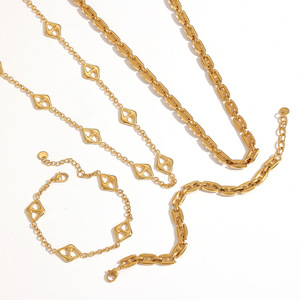 Stainless Steel Necklace And <b>Bracelet</b> <b>Set</b> Geometric Chain Jewelry Unisex Fashion Accessory - Product Image 3