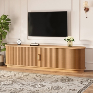 Modern TV Stand with Sliding Wood Slatted Doors TV Cabinet with Drawer for 75" TVs Bedroom Storage Furniture - Product Image 3