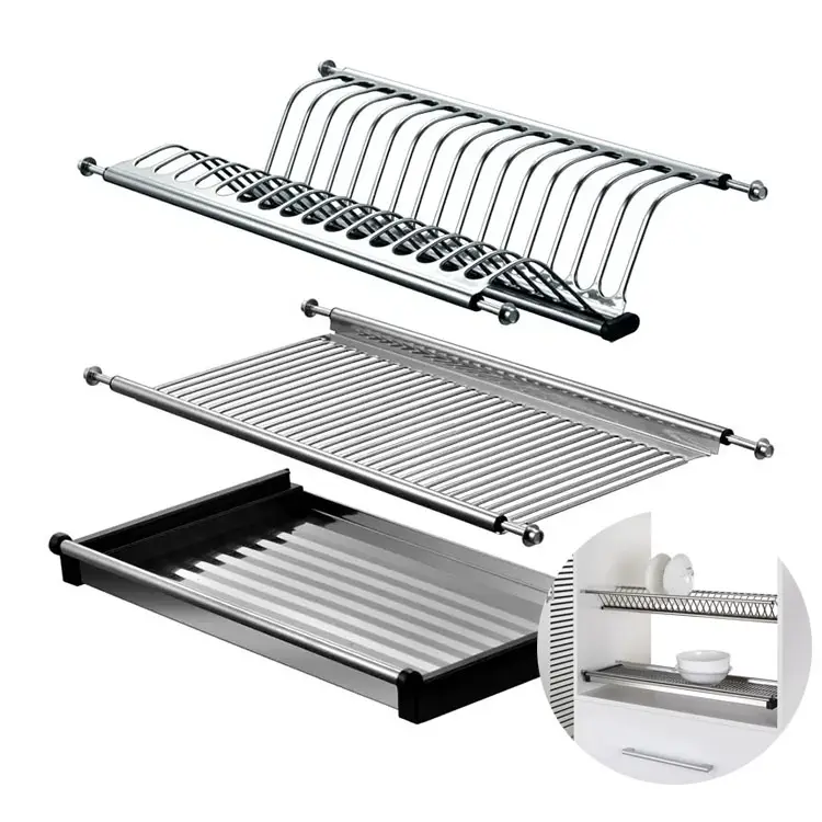 304ss Stainless Steel dish drying drainer rack Kitchen Cabinet 2 tiers dish rack wall hanging kitchen plate rack in cabinet