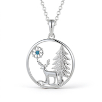 Pendentif fin en laiton ZG avec zircon, motif renne, arbre et flocon de neige, idéal pour les fêtes de Noël et l'hiver