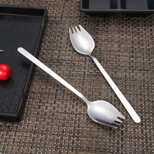 Cuillère à salade en acier inoxydable, fourchette à pâtes à long manche, cuillère à gâteau, cuillère à dessert, fourchette à nouilles instantanées, cuillère-fourchette multifonction intégrée - Product Image 2