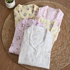 Pijamas de <span class=keywords><strong>Verano</strong></span> Estilo Coreano, Nuevas, de Algodón, Transpirables, Rejuvenecedoras, Pantalones Largos de Gasa de Algodón para Mujer - Product Image 3