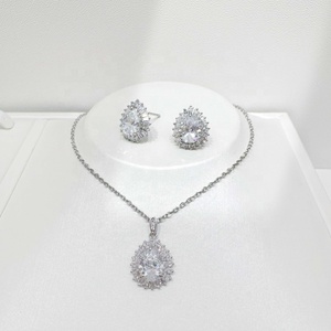 OEM plata 925 sterling silver luxury party korean set wholesale 2 piece unique gold plated bridal zircon jewelry sets for women - Product Image 2
