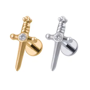 Right Grand F136 G23 Titanium 16G spada filettata internamente Labret Lip Ring Ear Studs Piercing Tragus Helix cartilagine orecchino