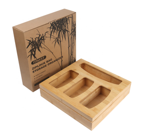Hot Sale Wooden Bamboo Ziplock Bag Storage Organizer Bamboo Plastic Baggie Drawer Organizer box Wood Black Box