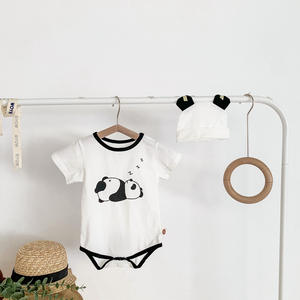 <span class=keywords><strong>Combinaison</strong></span> d'été pour bébé 100% coton à manches courtes Cute <span class=keywords><strong>Panda</strong></span> Cartoon Design Button Baby Rompers - Product Image 3