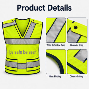Gilet di Sicurezza Riflettente ad Alta Visibilità con Logo Personalizzato, Tasche Multiple, Bottoni a Pressione Regolabili sulle Spalle, Abbigliamento da Lavoro per Pattuglie Stradali - Product Image 5