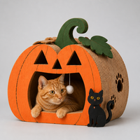 Maison pour chat en carton ondulé en forme de citrouille d'Halloween, griffoir et décoration découpée pour chat