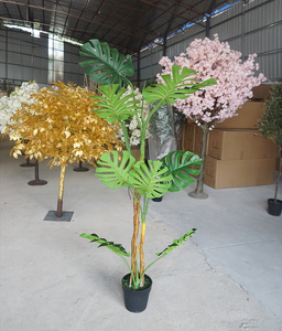 Vente en gros de feuilles artificielles de Monstera <span class=keywords><strong>Albo</strong></span> Deliciosa, bonsaï écologique et durable, décoration intérieure pour la maison, en pot en plastique - Product Image 4