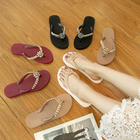 Tongs pour femmes, douces et confortables, pour mariage, plage, avec ornements en strass, chaîne en cristal, chaussures imperméables, accessoires