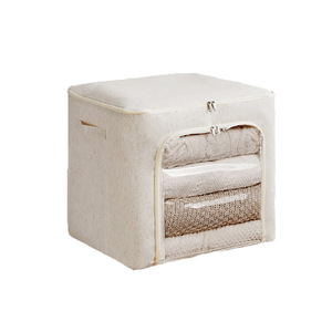 Caja de Almacenamiento de Ropa de Algodón, Organizador Plegable Rectangular de Tamaño Mediano, Color Sólido, Estilo Japonés - Product Image 3