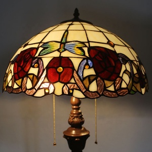 LongHuiJing Traditional Tiffany LED Floor Lamp with Handmade Stained Glass Red Rose Dragonfly Pattern Lampshade Antique Style - Product Image 1