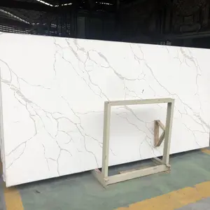 OEM cắt-to-kích thước nhà bếp nhân tạo đá thạch anh Carrara Trắng Vanity thạch anh Countertop với màu xám tĩnh mạch