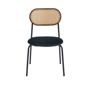 Chaise <span class=keywords><strong>de</strong></span> salle à manger nordique en rotin tressé avec dossier, siège en velours, chaise d'appoint avec pieds en métal noir, chaise <span class=keywords><strong>de</strong></span> loisirs pour la maison, l'hôtel, <span class=keywords><strong>le</strong></span> café - Product Image 3