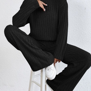 Ensemble décontracté deux pièces automne-hiver pour femme, col montant, manches longues, pantalon large, couleur unie, taille XS, tenue quotidienne - Product Image 5