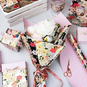 Floral Wrapping Paper Roll 46.8 Sq Ft Metallic Foil Reversible Polka Dot Design For <b>Bridal</b> Shower Gift <b>Wrap</b> Decorative - Product Image 2