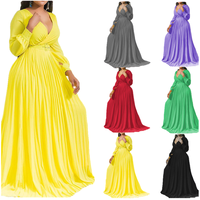 Robe longue plissée élégante et décontractée SC8033 pour femmes, grande taille, à manches longues, col en V, coupe trapèze, avec ceinture – Meilleure vente