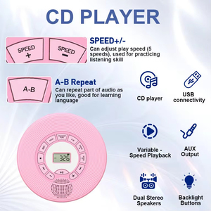 Lecteur CD portable en gros avec transmetteur FM et fonction de répétition A-B pour voiture et étude, récepteur audio BT sans fil, haut-parleur USB MP3 - Product Image 5