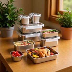 316L Stainless Steel Food <b>Storage</b> Container Rectangle Sealed Lid Lunch <b>Box</b> Refrigerator <b>Storage</b> <b>Box</b> With Handle - Product Image 1