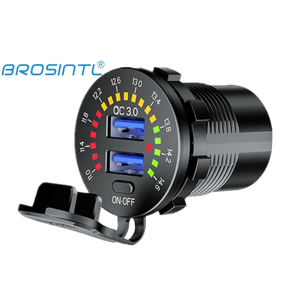 BROSINTL BC023KC Dual QC 3.0 USB Charger Socket mit Voltmeter Segmented und Switch