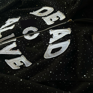 Manufacturer Luxury <b>Fleece</b> 3D Oversized <b>Black</b> Custom Logo Distressed Embroidered Patch Full Rhinestone Breathable Zip Streetwear - Product Image 3