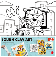 Tiger Bulldozer Squish Clay Art - Décoration murale en argile de véhicule de construction de dessin animé, faite à la main, pour enfants