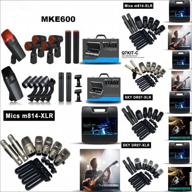 Plastic Drum Microphone Kit Musical Instrument 7 Pcs Mic Made in China Drum Kits Drum Sets Mic Wireless Microphone Microfone