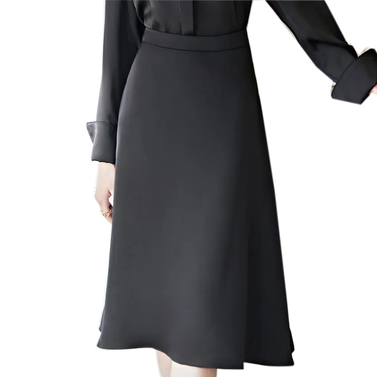 Wholesale Office Lady Casual High Quality Silk A Line Skirts Women High Waist Long Skirts for Woman