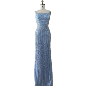 Sharon Said Vintage Straight Evening <strong>Dress</strong> Dubai Spaghetti Straps Blue Luxury <strong>for</strong> <strong>Women</strong> Arabic Long Pleat Special Occasion - Product Image 1