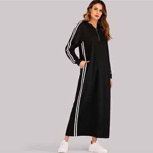 Vestido informal deportivo de manga larga para <span class=keywords><strong>mujer</strong></span>, vestido negro a rayas con cremallera y capucha - Product Image 5
