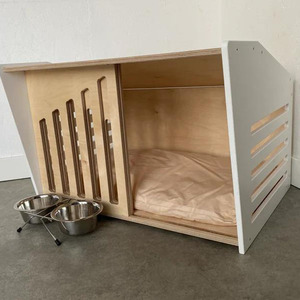 Maison pour animaux de compagnie de luxe en bois écologique multifonctionnelle, style cabane en bois, niche intérieure pour chiens, motif floral, fermeture à boutons pression, personnalisable - Product Image 1