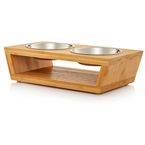 Support en bambou pour gamelles d'animaux, double station d'alimentation surélevée en bois pour chiens et chats, usage domestique - Product Image 2
