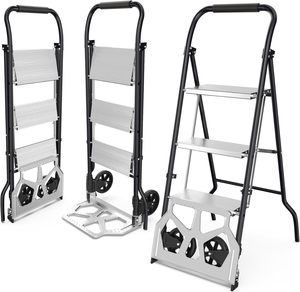 Chariot à main pliable en aluminium robuste avec échelle à 3 marches, chariot à plateforme à 2 roues pour la maison, le bureau et l'entrepôt - Product Image 1