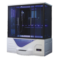 Cabine de douche hammam moderne Como Hotel avec porte coulissante noire 90x90 en verre transparent et cadre en alliage d'aluminium brossé