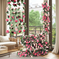 Guirlande de roses artificielles en soie rose avec feuilles vertes pour décoration d'arche de mariage, de table ou de mur